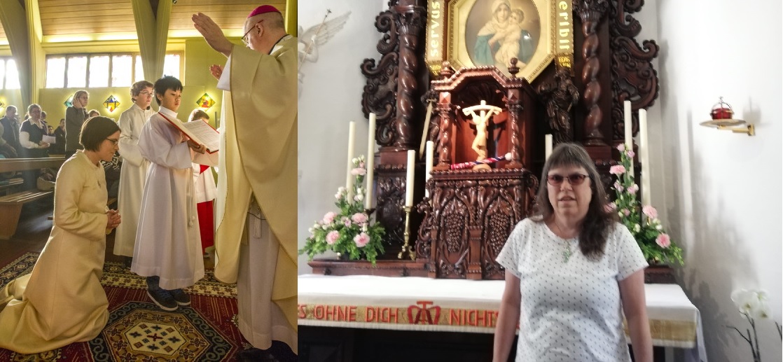 Da sinistra a destra: Christine Durret, il giorno della sua consacrazione, e Sonja Eicher, nella cappella dove è stata consacrata
