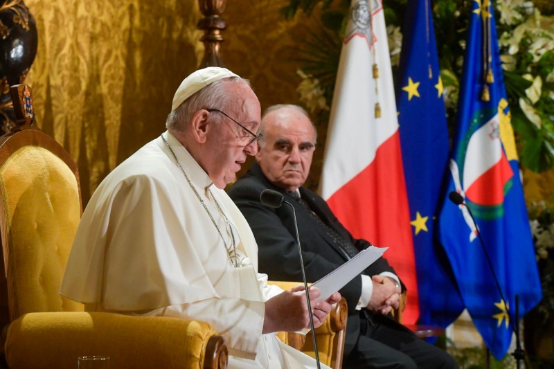 Papa Francesco durante il discorso alle autorità maltesi, sabato 2 aprile 2022.