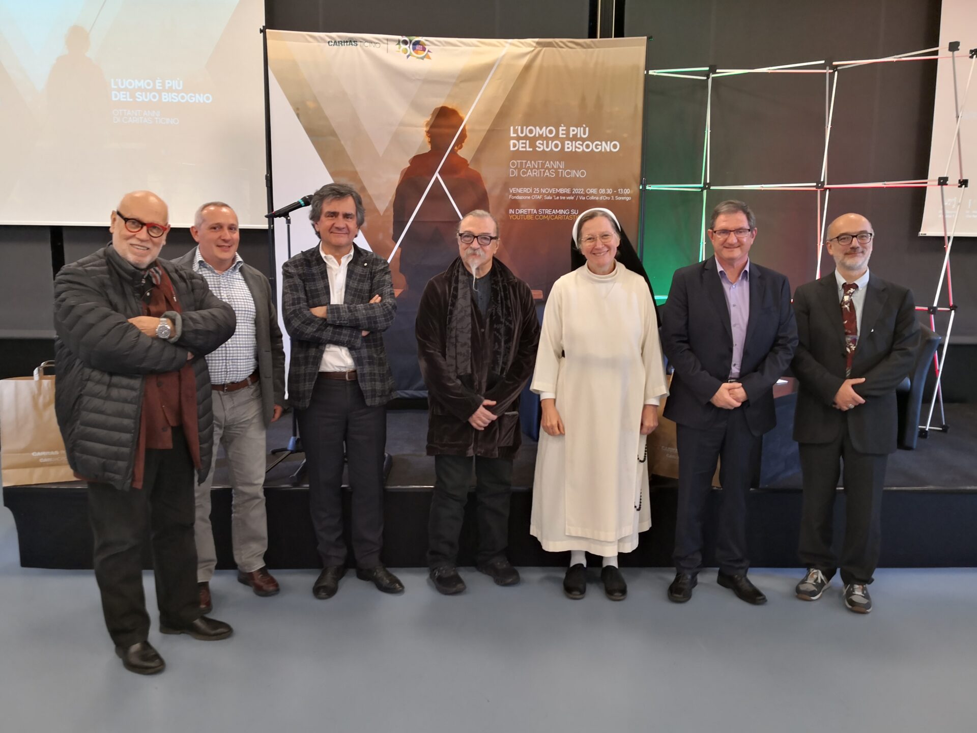 I relatori del convegno per gli 80 anni di Caritas Ticino.