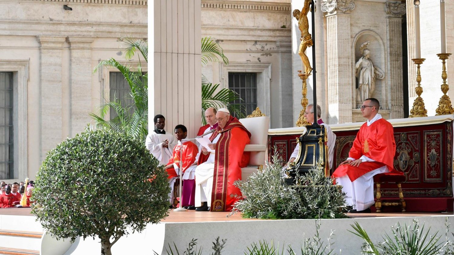 Il Pontefice durante l'omelia della Messa delle Palme in piazza San Pietro