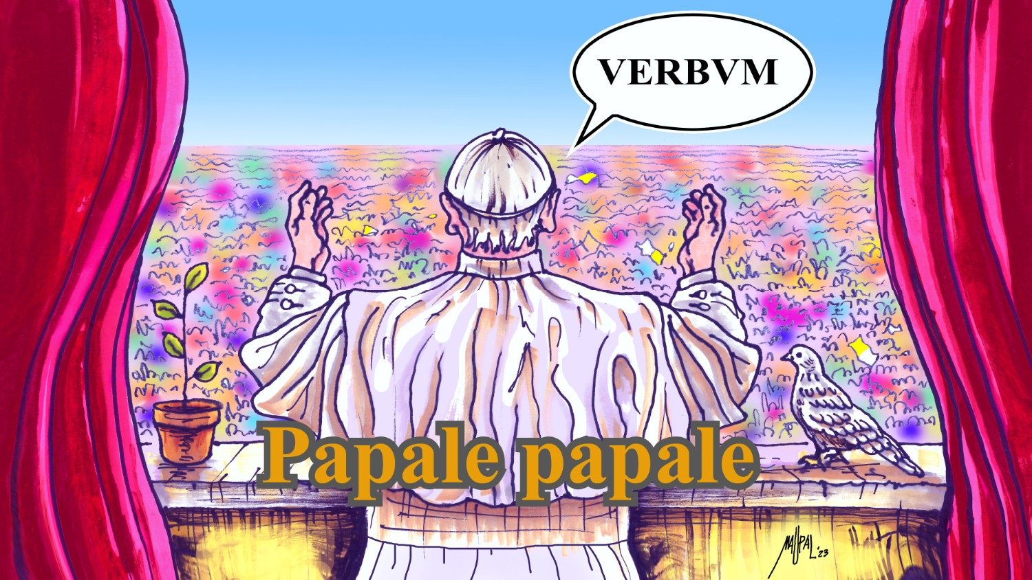 La copertina del podcast "Papale papale" firmata dall'artista Maupal.