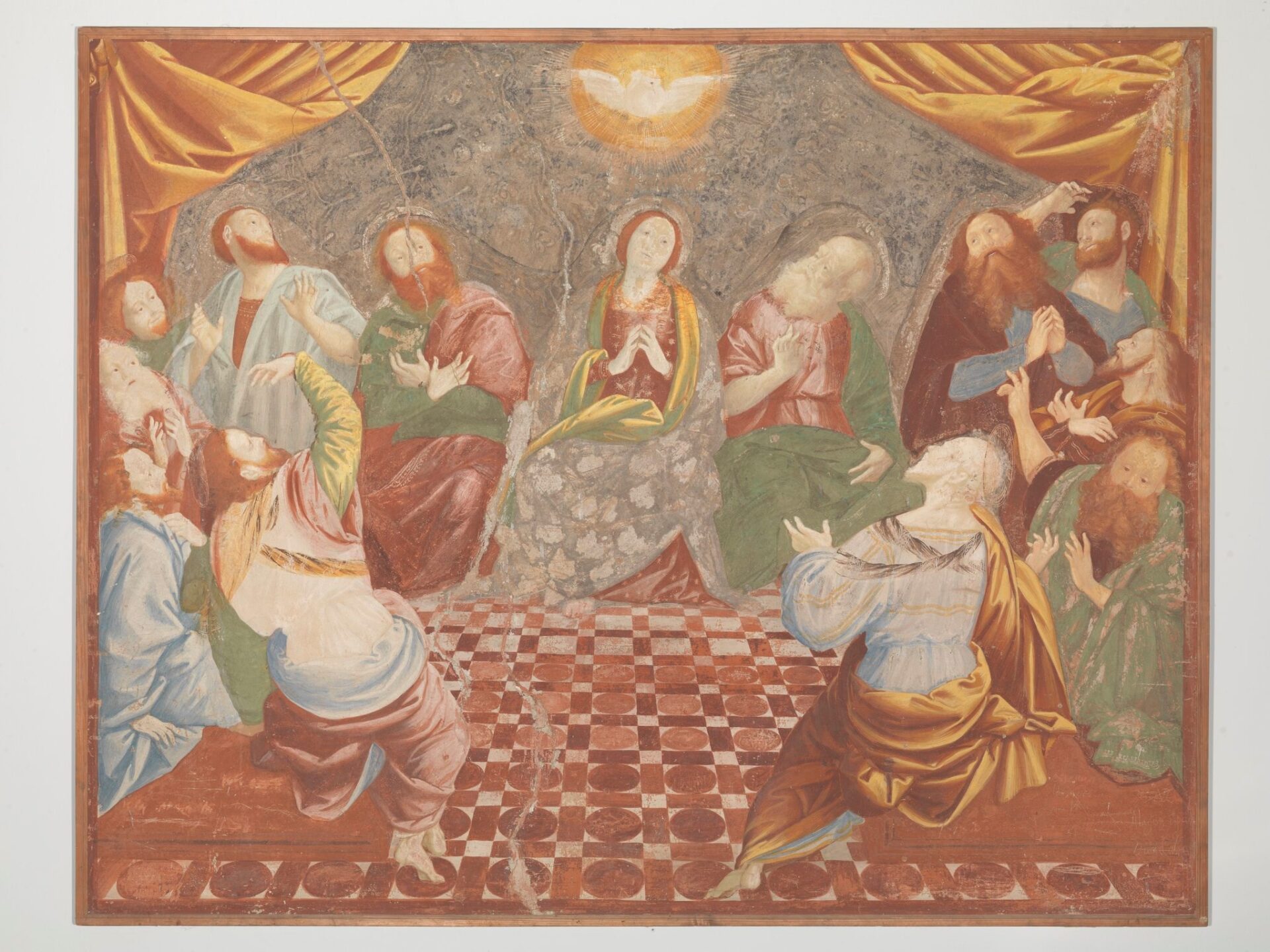 Antico affresco della Pentecoste (1540 circa) dipinto da Bernardino Lanino e originariamente custodito al Sacro Monte di Varallo. Oggi è esposto alla Pinacoteca di Varallo e Museo Calderini